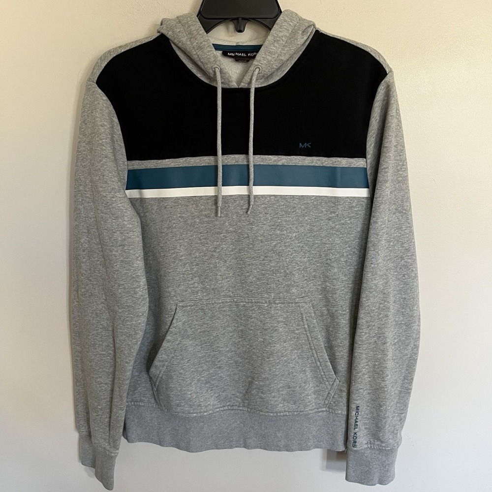 Michael Kors Gray Colorblock Hoodie Sweatshirt Size Medium Outdoors Casual